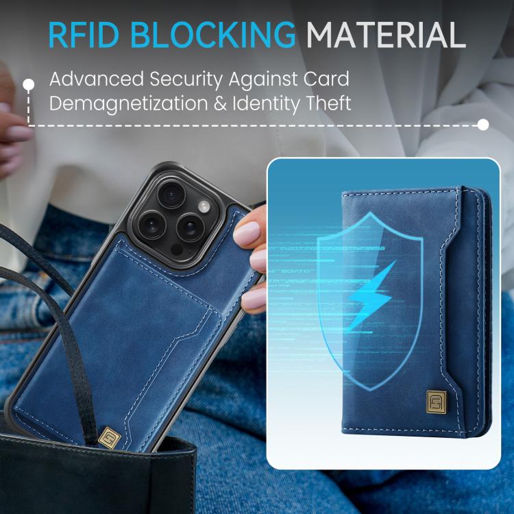 For iPhone 14 Pro Max AutSpace A13 MagSafe Magnetic RFID Flip Card Bag Phone Case(Blue)
