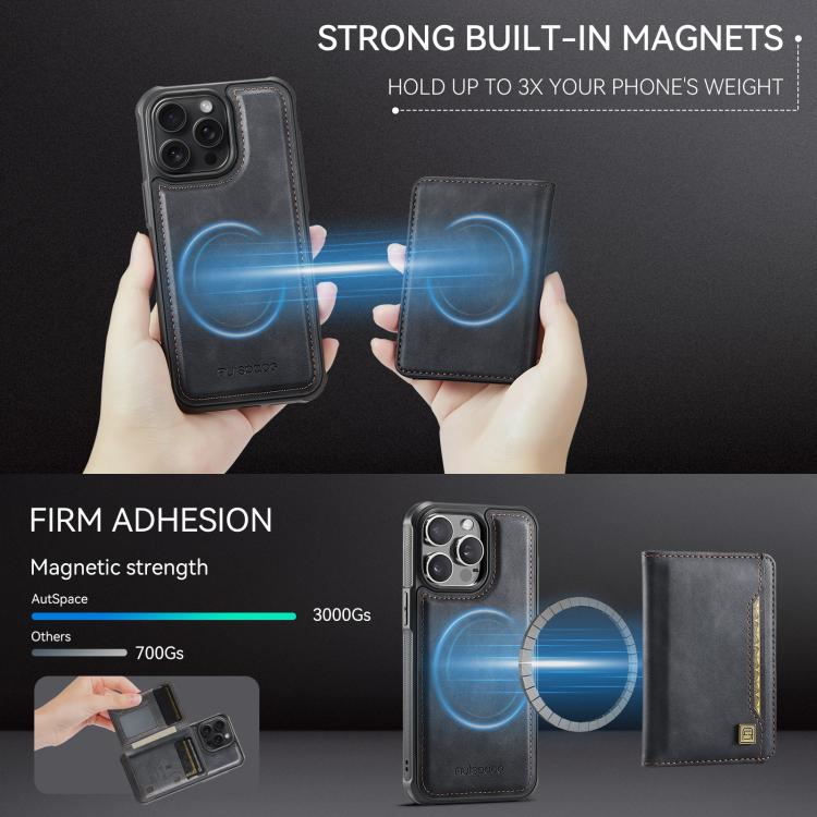 For iPhone 14 Pro Max AutSpace A13 MagSafe Magnetic RFID Flip Card Bag Phone Case(Black)