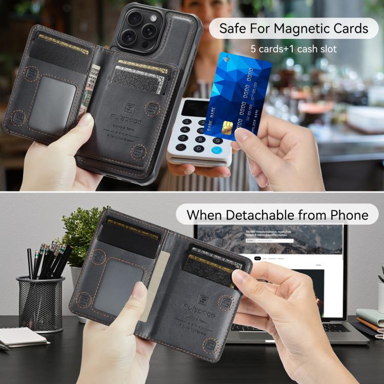 For iPhone 14 Pro Max AutSpace A13 MagSafe Magnetic RFID Flip Card Bag Phone Case(Black)