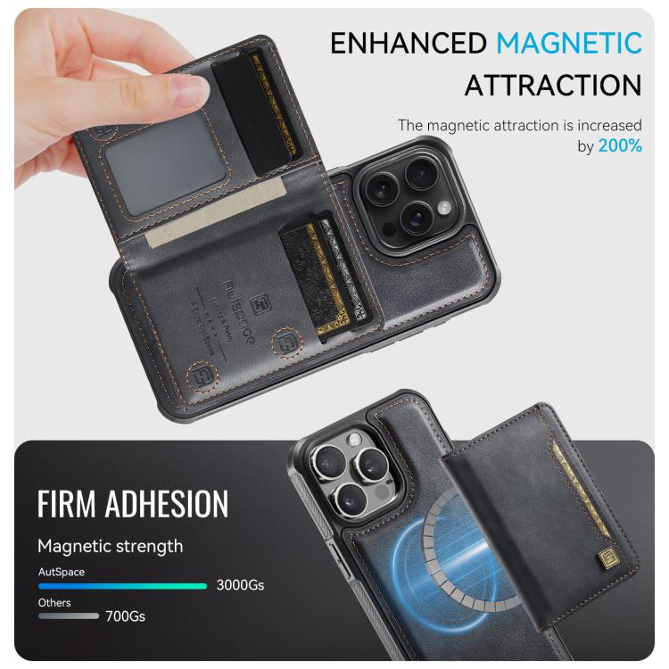 For iPhone 14 Pro Max AutSpace A13 MagSafe Magnetic RFID Flip Card Bag Phone Case(Black)