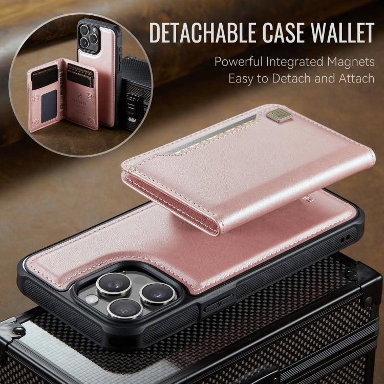 For iPhone 14 Pro Max AutSpace A13 MagSafe Magnetic RFID Flip Card Bag Phone Case(Rose Gold)