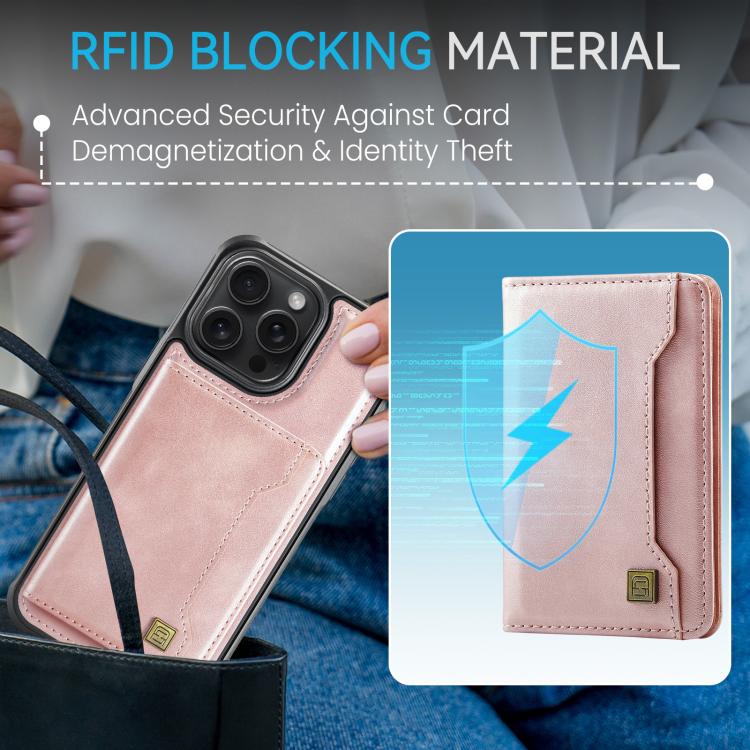 For iPhone 14 Pro Max AutSpace A13 MagSafe Magnetic RFID Flip Card Bag Phone Case(Rose Gold)