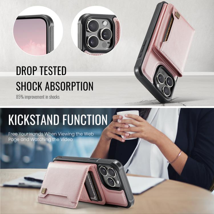 For iPhone 14 Pro Max AutSpace A13 MagSafe Magnetic RFID Flip Card Bag Phone Case(Rose Gold)