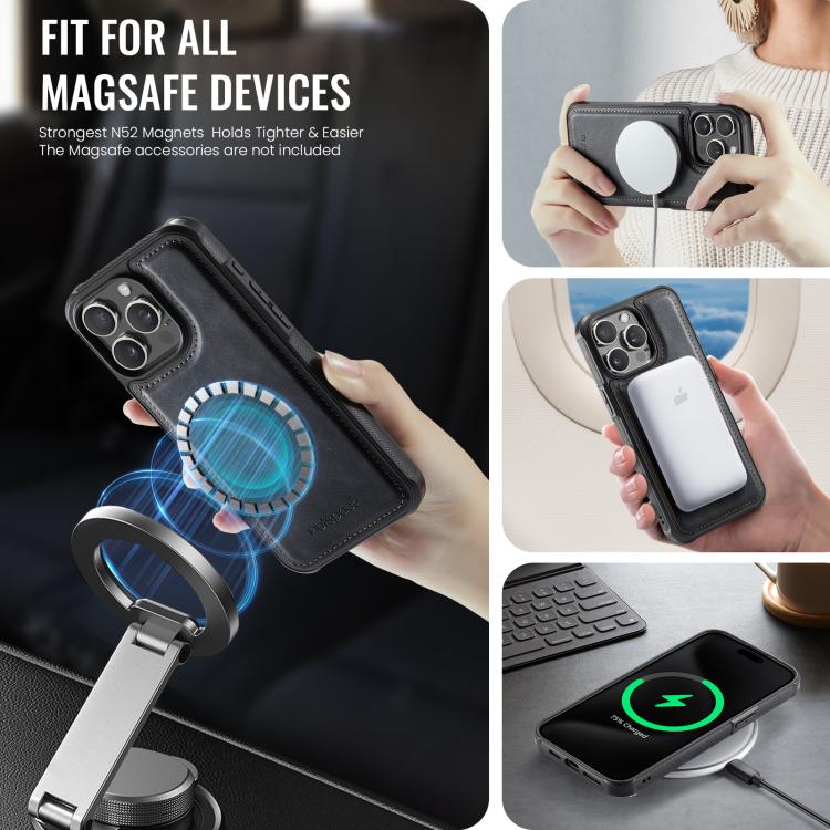 For iPhone 13 Pro Max AutSpace A13 MagSafe Magnetic RFID Flip Card Bag Phone Case(Black)