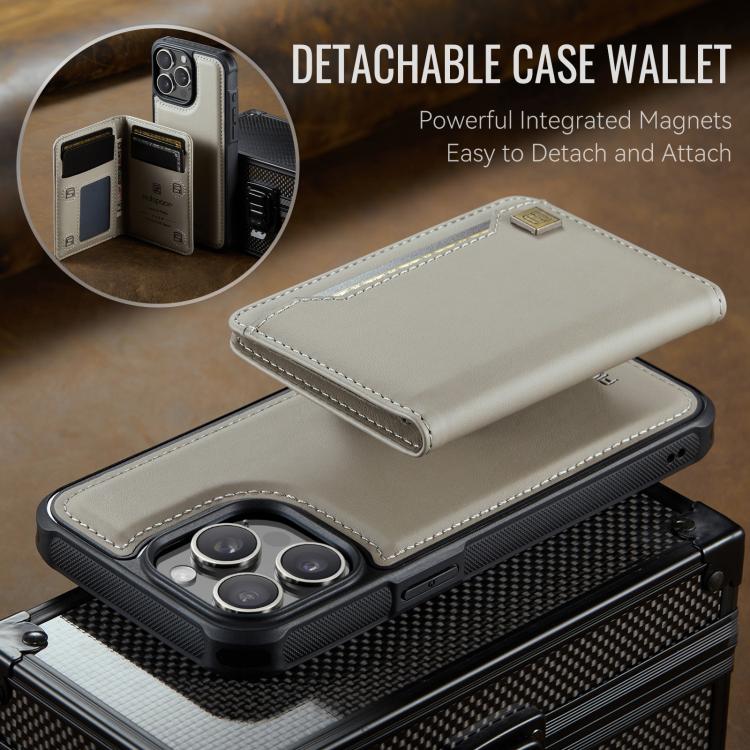 For iPhone 13 Pro AutSpace A13 MagSafe Magnetic RFID Flip Card Bag Phone Case(Grey)