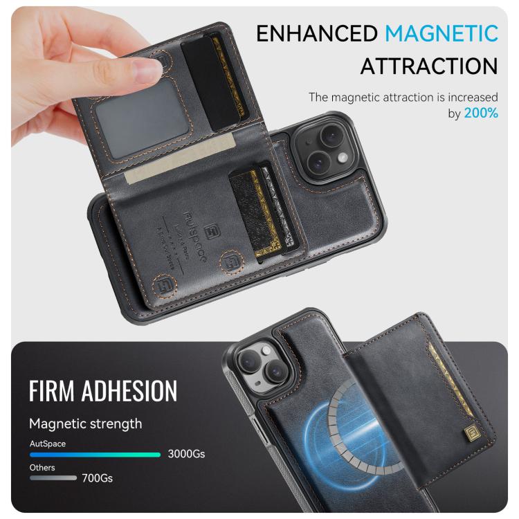 For iPhone 13 AutSpace A13 MagSafe Magnetic RFID Flip Card Bag Phone Case(Black)
