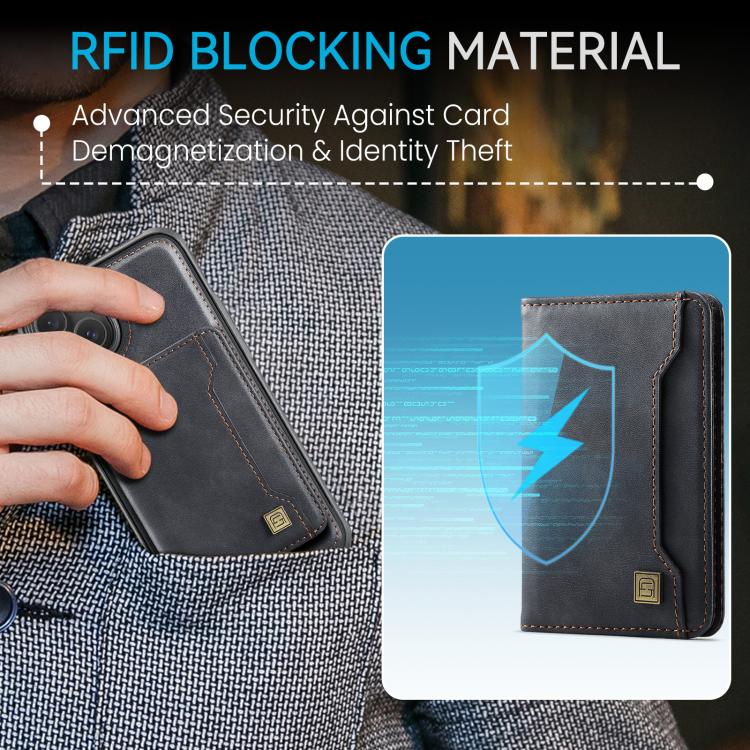 For iPhone 13 AutSpace A13 MagSafe Magnetic RFID Flip Card Bag Phone Case(Black)