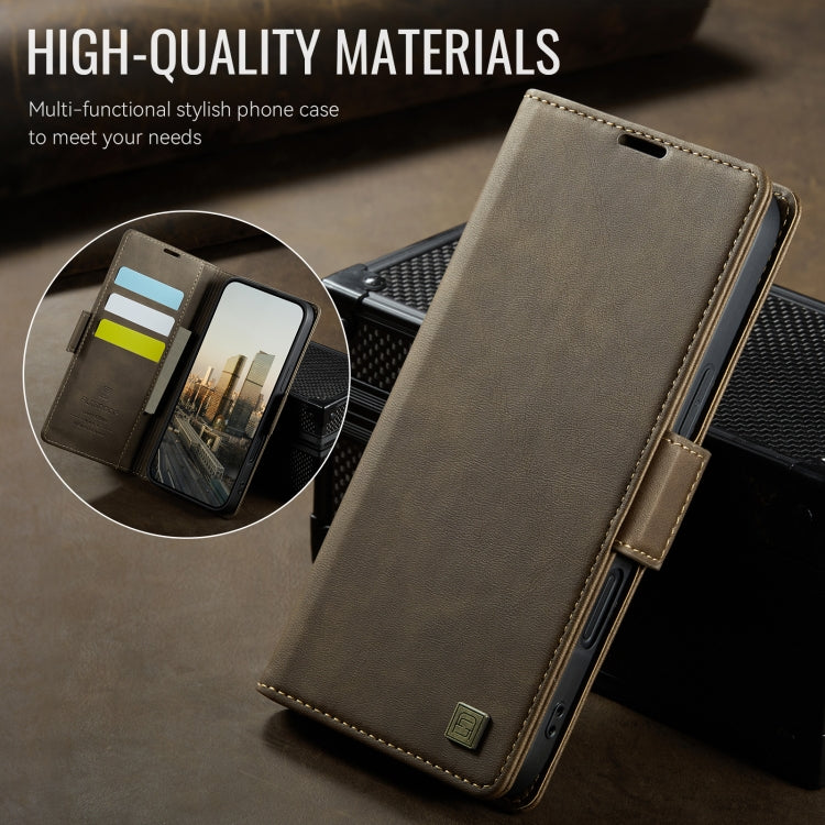 For iPhone 16 Pro Max AutSpace A11 Side Buckle MagSafe Magnetic RFID Phone Leather Case(Coffee)