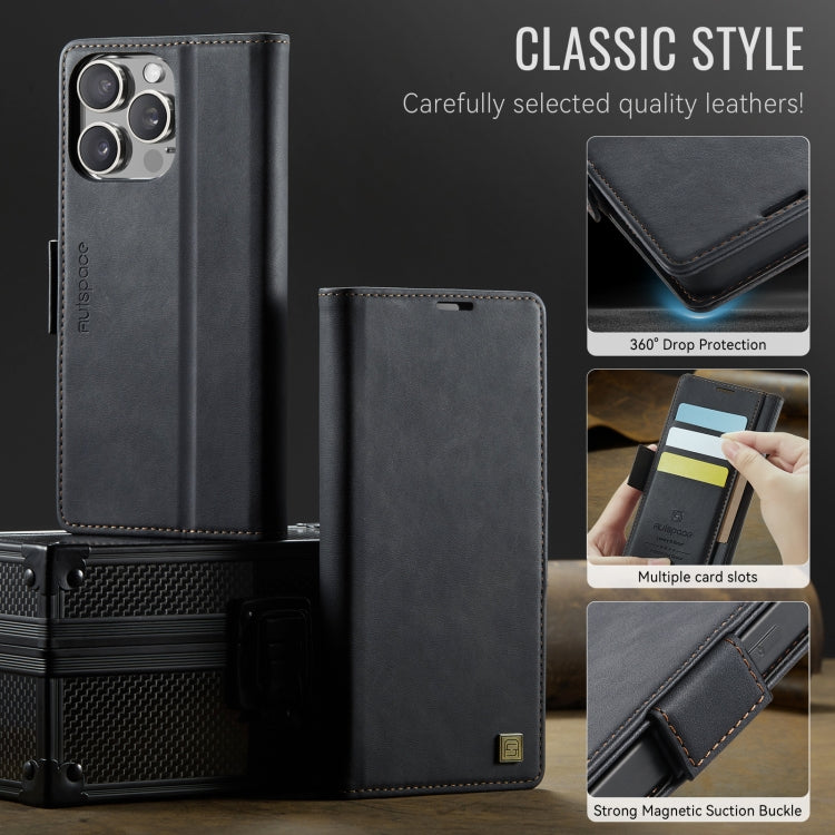 For iPhone 16 Pro AutSpace A11 Side Buckle MagSafe Magnetic RFID Phone Leather Case(Black)