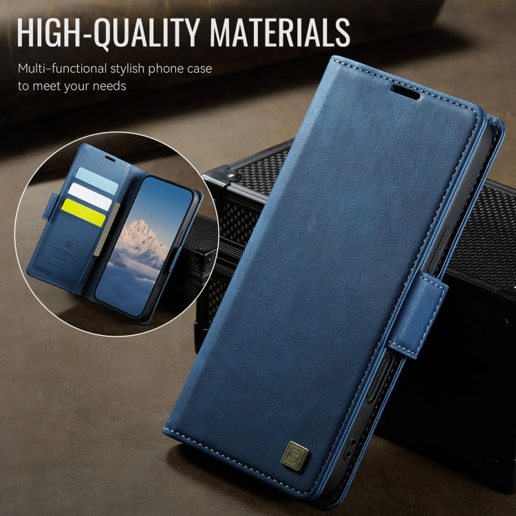 For iPhone 16 Pro AutSpace A11 Side Buckle MagSafe Magnetic RFID Phone Leather Case(Blue)