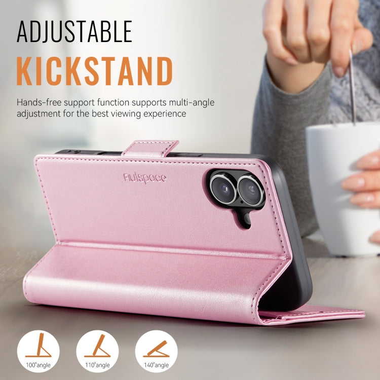 For iPhone 16 Plus AutSpace A11 Side Buckle MagSafe Magnetic RFID Phone Leather Case(Rose Gold)