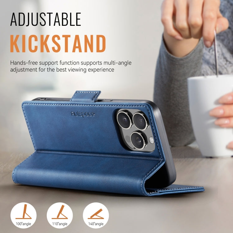 For iPhone 15 Pro Max AutSpace A11 Side Buckle MagSafe Magnetic RFID Phone Leather Case(Blue)