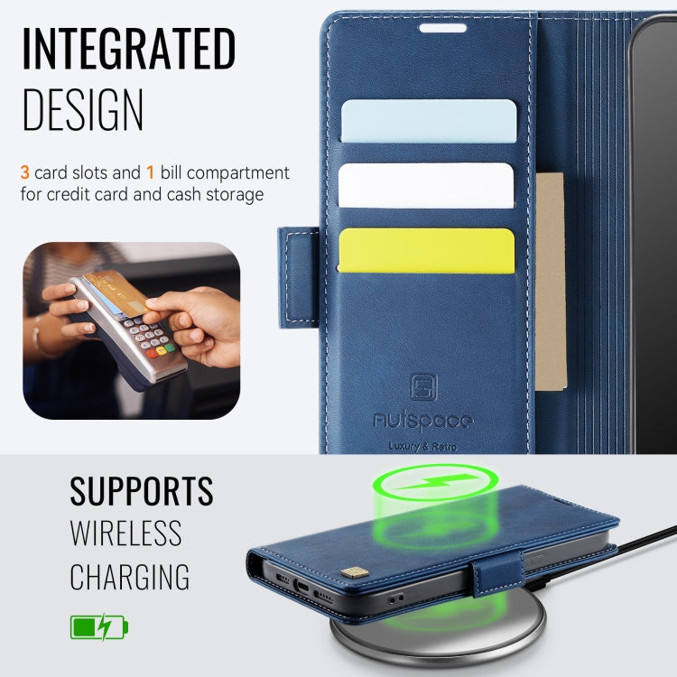 For iPhone 15 Pro Max AutSpace A11 Side Buckle MagSafe Magnetic RFID Phone Leather Case(Blue)