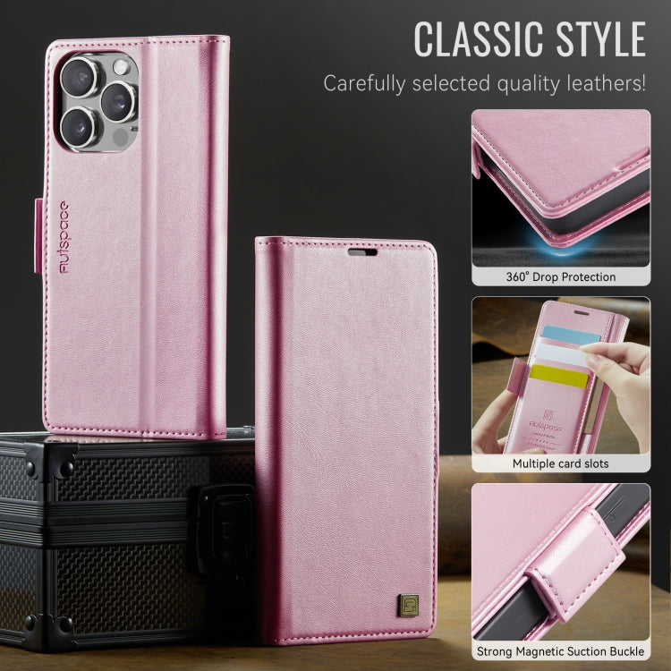For iPhone 15 Pro Max AutSpace A11 Side Buckle MagSafe Magnetic RFID Phone Leather Case(Rose Gold)