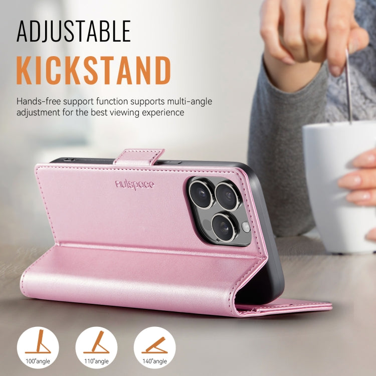 For iPhone 15 Pro Max AutSpace A11 Side Buckle MagSafe Magnetic RFID Phone Leather Case(Rose Gold)