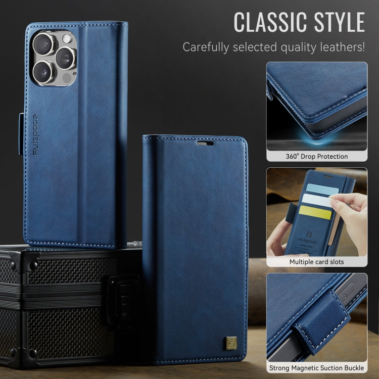 For iPhone 15 Pro AutSpace A11 Side Buckle MagSafe Magnetic RFID Phone Leather Case(Blue)