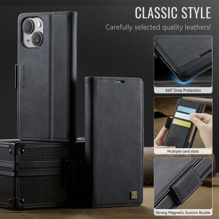 For iPhone 15 Plus AutSpace A11 Side Buckle MagSafe Magnetic RFID Phone Leather Case(Black)