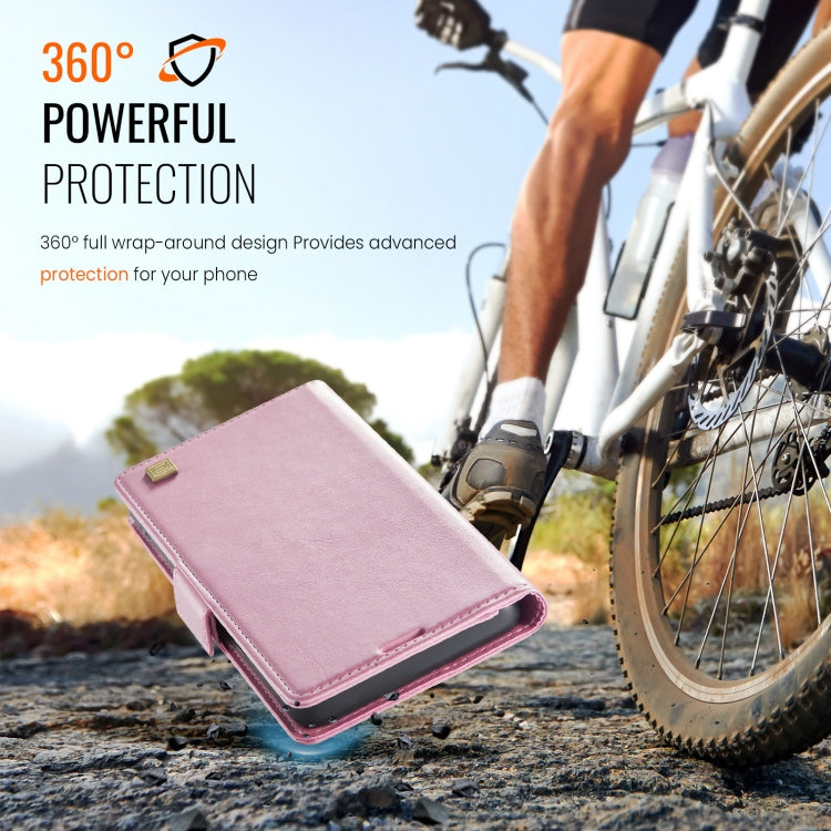 For iPhone 15 Plus AutSpace A11 Side Buckle MagSafe Magnetic RFID Phone Leather Case(Rose Gold)