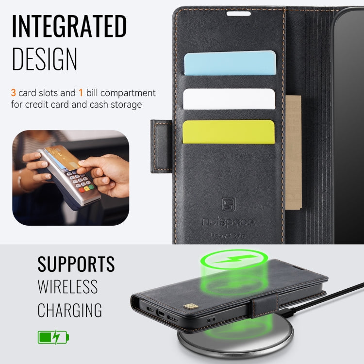 For iPhone 14 Plus AutSpace A11 Side Buckle MagSafe Magnetic RFID Phone Leather Case(Black)