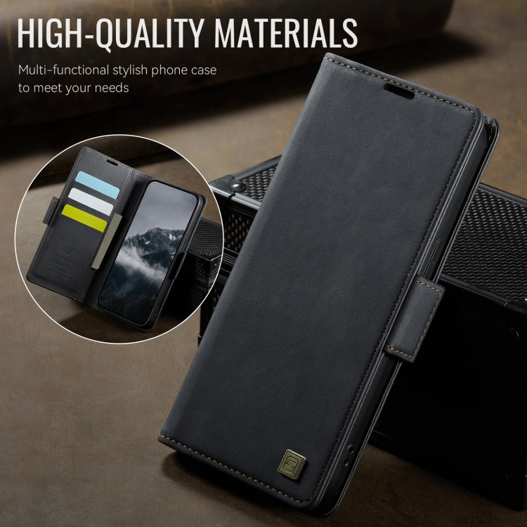 For iPhone 14 Plus AutSpace A11 Side Buckle MagSafe Magnetic RFID Phone Leather Case(Black)