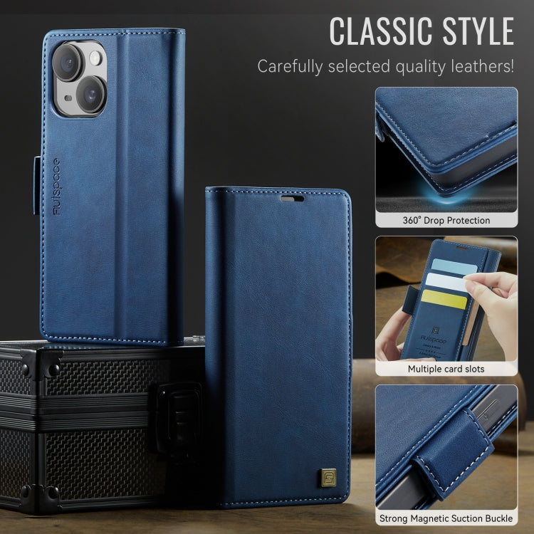 For iPhone 14 Plus AutSpace A11 Side Buckle MagSafe Magnetic RFID Phone Leather Case(Blue)