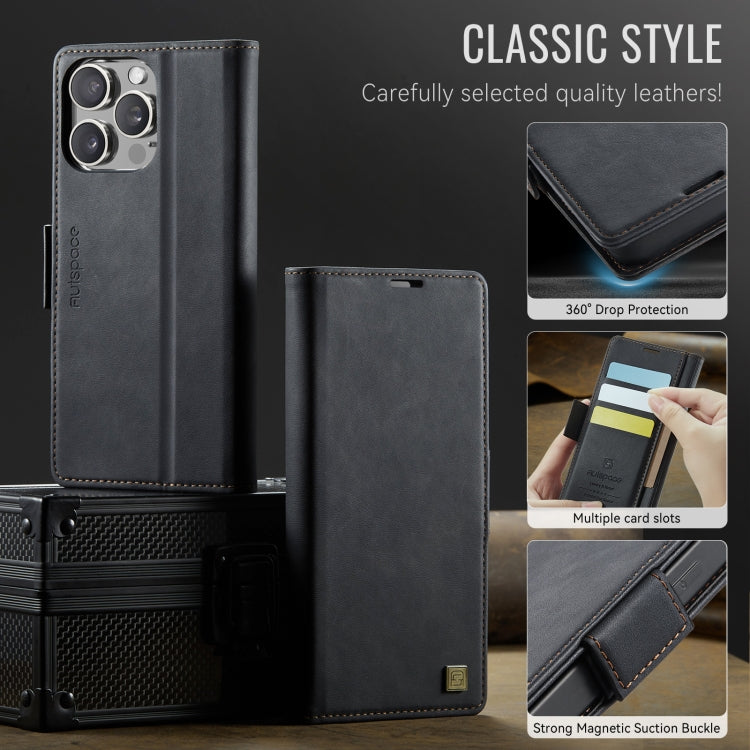 For iPhone 14 Pro Max AutSpace A11 Side Buckle MagSafe Magnetic RFID Phone Leather Case(Black)