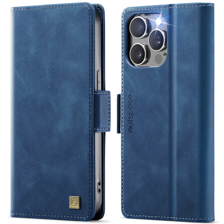 For iPhone 14 Pro Max AutSpace A11 Side Buckle MagSafe Magnetic RFID Phone Leather Case(Blue)