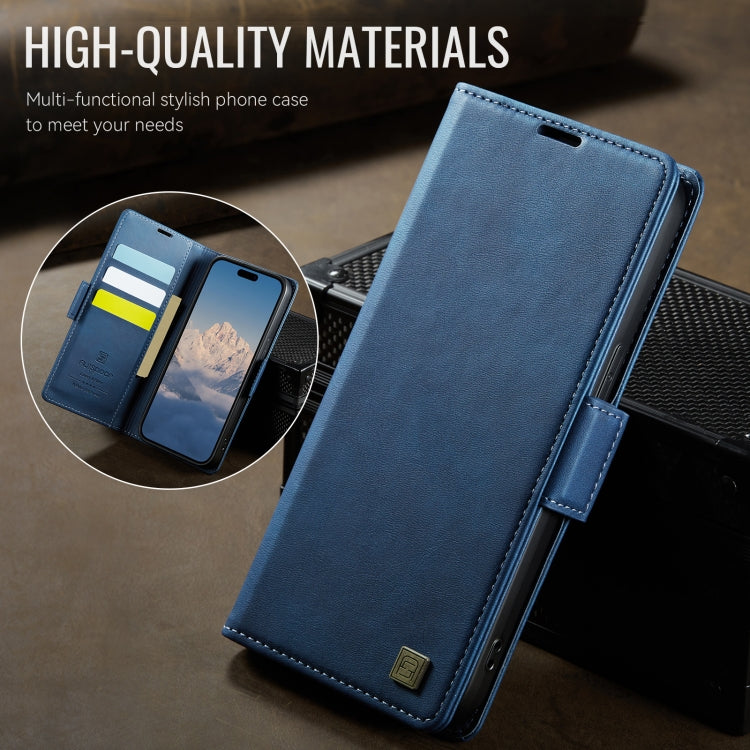 For iPhone 14 Pro Max AutSpace A11 Side Buckle MagSafe Magnetic RFID Phone Leather Case(Blue)