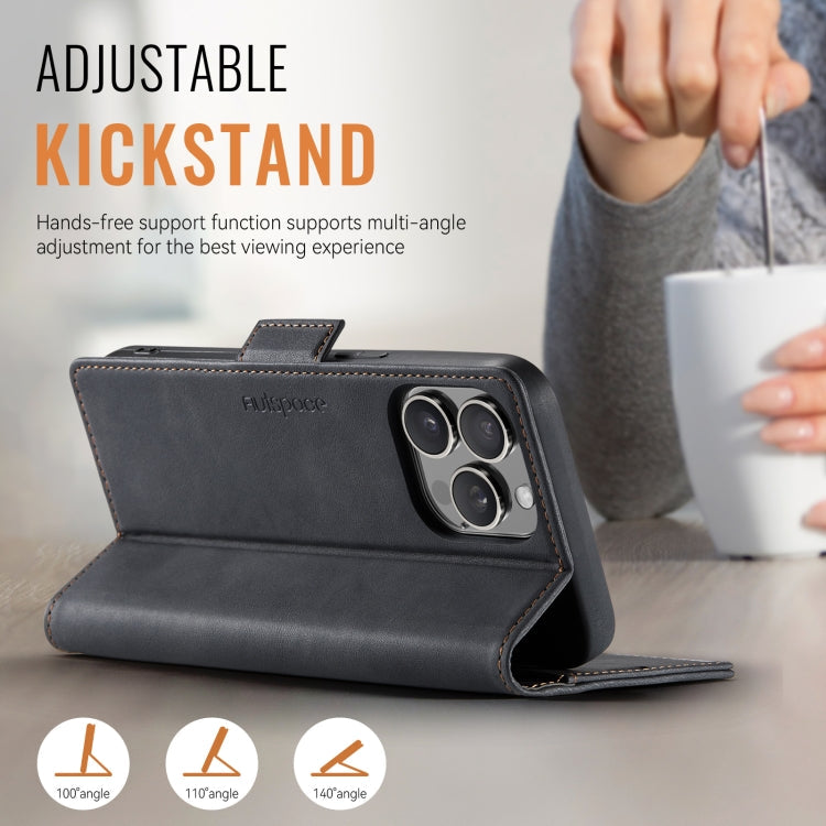 For iPhone 13 Pro Max AutSpace A11 Side Buckle MagSafe Magnetic RFID Phone Leather Case(Black)