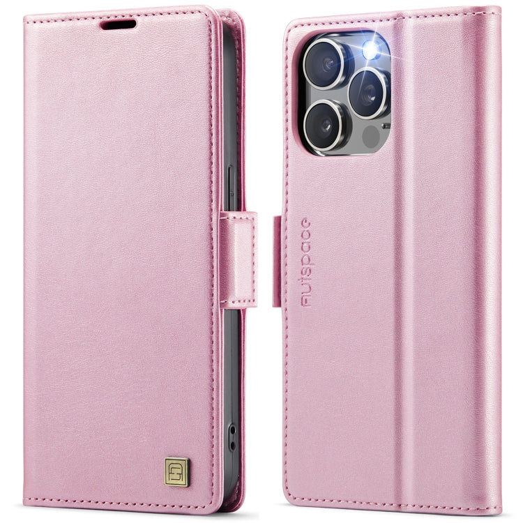 For iPhone 13 Pro Max AutSpace A11 Side Buckle MagSafe Magnetic RFID Phone Leather Case(Rose Gold)