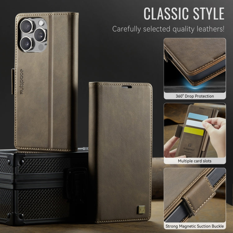 For iPhone 13 Pro Max AutSpace A11 Side Buckle MagSafe Magnetic RFID Phone Leather Case(Coffee)
