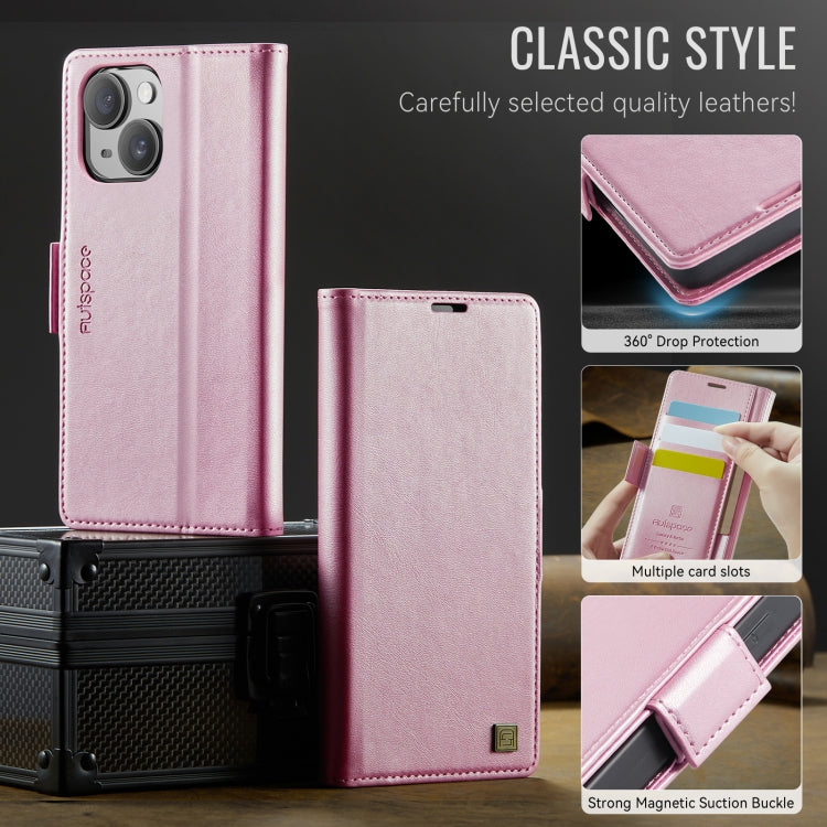 For iPhone 13 AutSpace A11 Side Buckle MagSafe Magnetic RFID Phone Leather Case(Rose Gold)