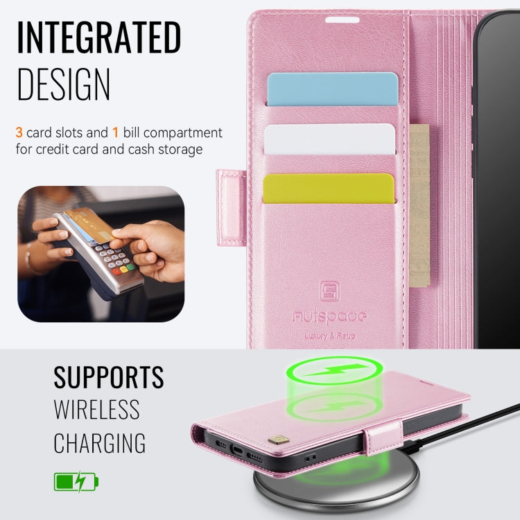For iPhone 13 AutSpace A11 Side Buckle MagSafe Magnetic RFID Phone Leather Case(Rose Gold)