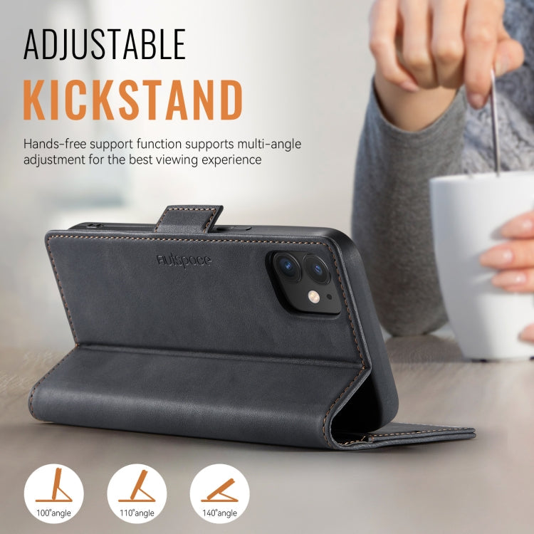 For iPhone 12 / 12 Pro AutSpace A11 Side Buckle MagSafe Magnetic RFID Phone Leather Case(Black)
