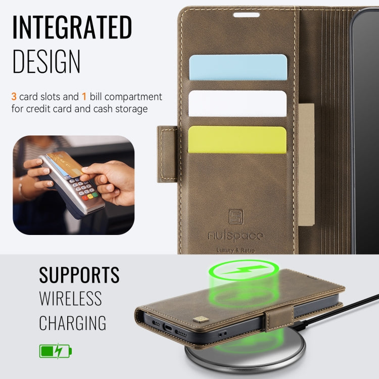 For iPhone 12 / 12 Pro AutSpace A11 Side Buckle MagSafe Magnetic RFID Phone Leather Case(Coffee)