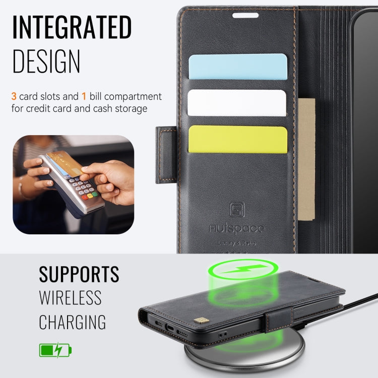 For iPhone 12 Pro Max AutSpace A11 Side Buckle MagSafe Magnetic RFID Phone Leather Case(Black)