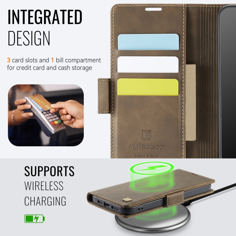 For iPhone 12 Pro Max AutSpace A11 Side Buckle MagSafe Magnetic RFID Phone Leather Case(Coffee)