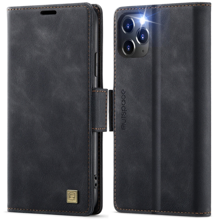 For iPhone 11 Pro Max AutSpace A11 Side Buckle MagSafe Magnetic RFID Phone Leather Case(Black)