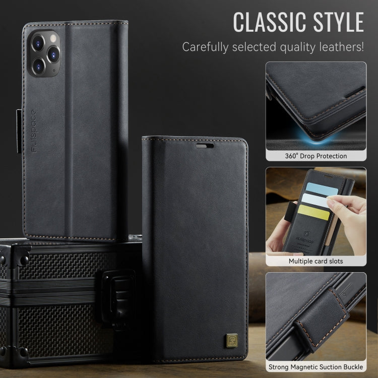 For iPhone 11 Pro Max AutSpace A11 Side Buckle MagSafe Magnetic RFID Phone Leather Case(Black)