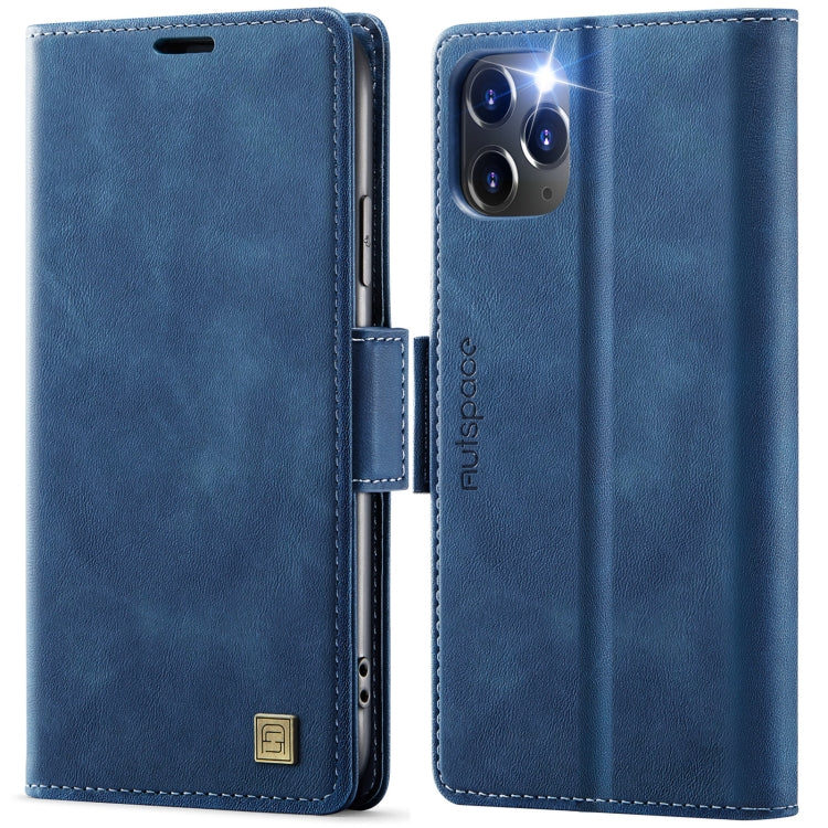 For iPhone 11 Pro Max AutSpace A11 Side Buckle MagSafe Magnetic RFID Phone Leather Case(Blue)