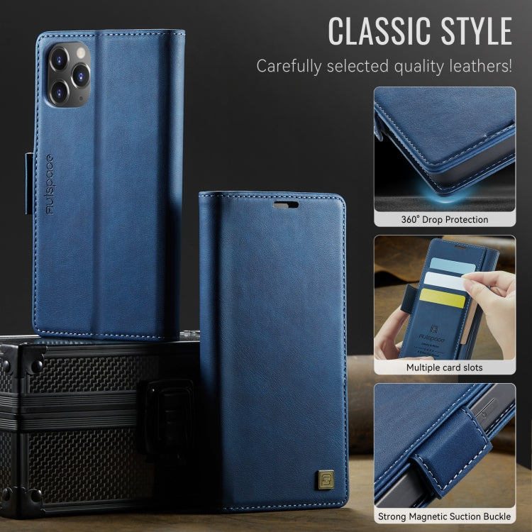 For iPhone 11 Pro Max AutSpace A11 Side Buckle MagSafe Magnetic RFID Phone Leather Case(Blue)