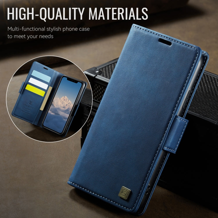 For iPhone 11 Pro Max AutSpace A11 Side Buckle MagSafe Magnetic RFID Phone Leather Case(Blue)