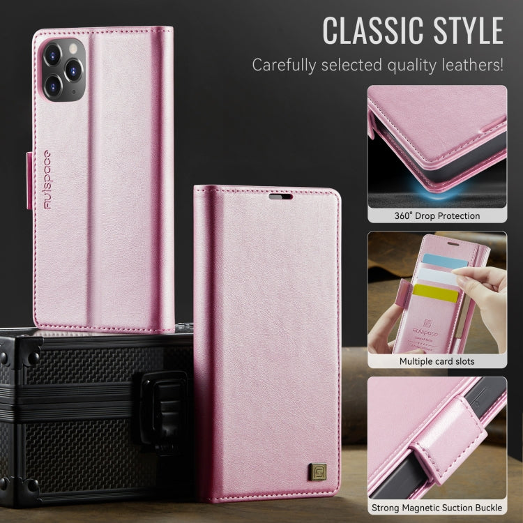 For iPhone 11 Pro Max AutSpace A11 Side Buckle MagSafe Magnetic RFID Phone Leather Case(Rose Gold)