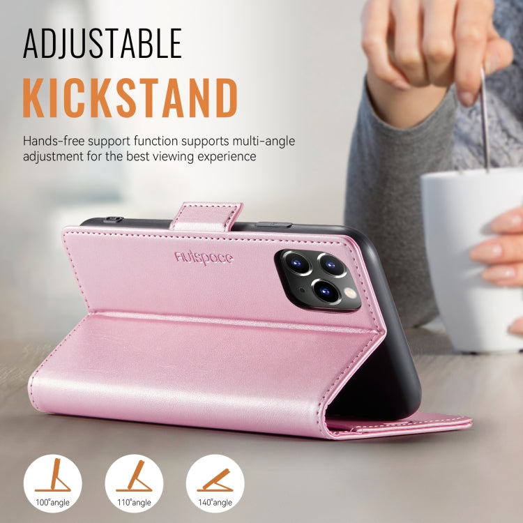 For iPhone 11 Pro Max AutSpace A11 Side Buckle MagSafe Magnetic RFID Phone Leather Case(Rose Gold)