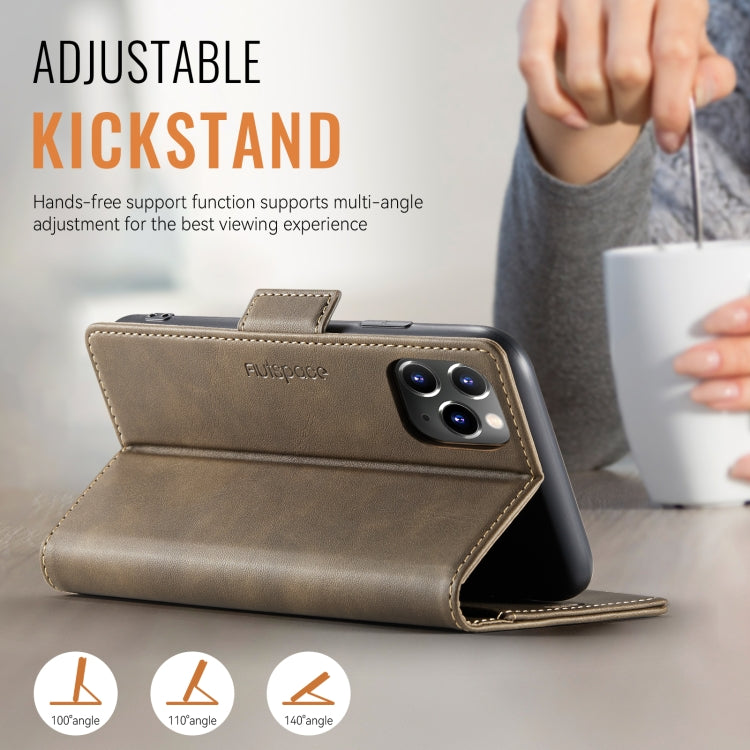 For iPhone 11 Pro Max AutSpace A11 Side Buckle MagSafe Magnetic RFID Phone Leather Case(Coffee)