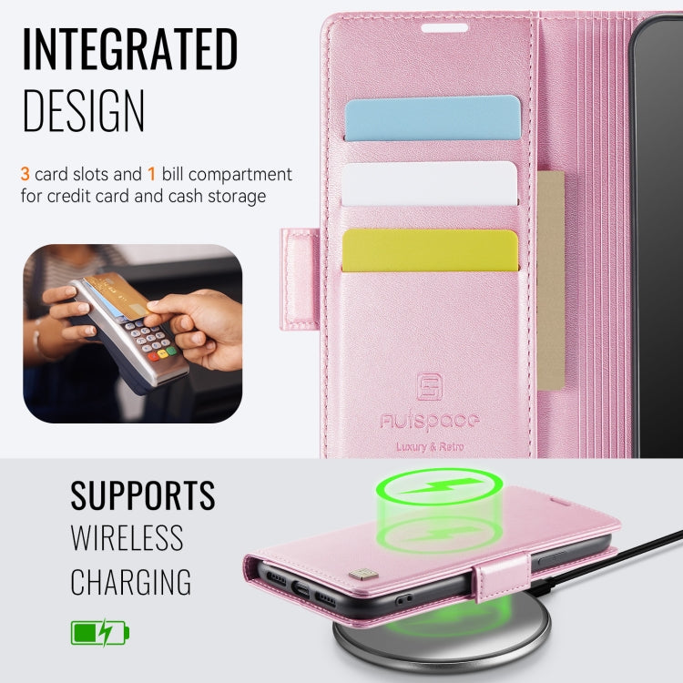 For iPhone 11 AutSpace A11 Side Buckle MagSafe Magnetic RFID Phone Leather Case(Rose Gold)