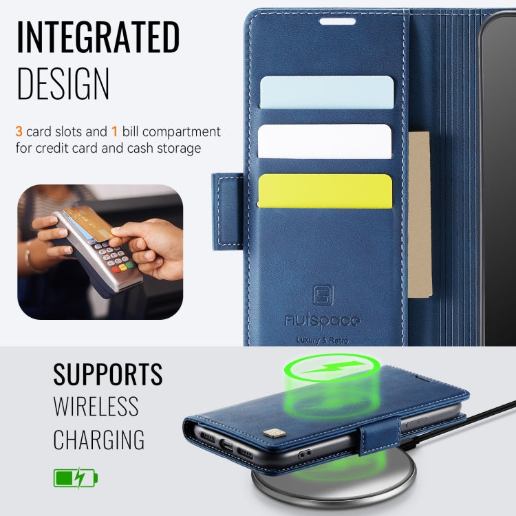 For iPhone 11 Pro AutSpace A11 Side Buckle MagSafe Magnetic RFID Phone Leather Case(Blue)