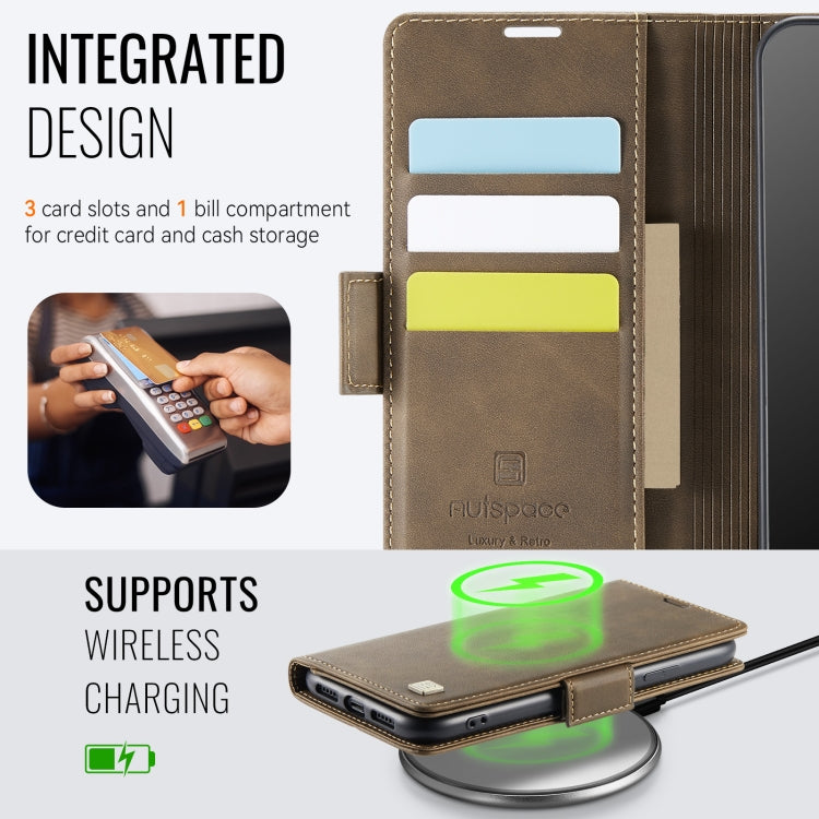 For iPhone 11 Pro AutSpace A11 Side Buckle MagSafe Magnetic RFID Phone Leather Case(Coffee)