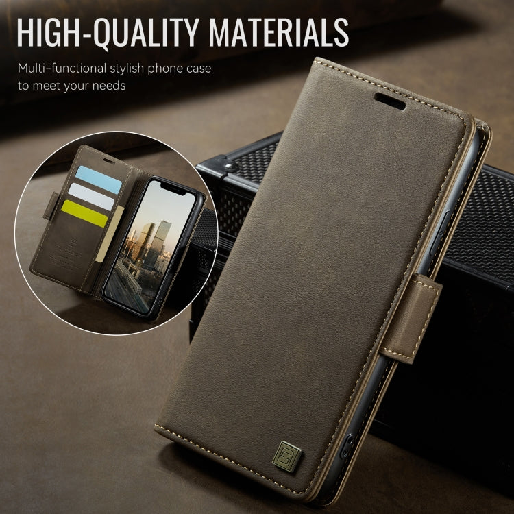For iPhone 11 Pro AutSpace A11 Side Buckle MagSafe Magnetic RFID Phone Leather Case(Coffee)