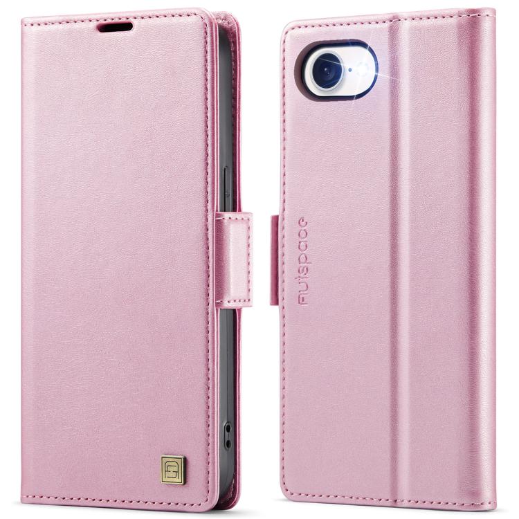 For iPhone 17e / 16e AutSpace A11 Side Buckle MagSafe Magnetic RFID Phone Leather Case(Rose Gold)